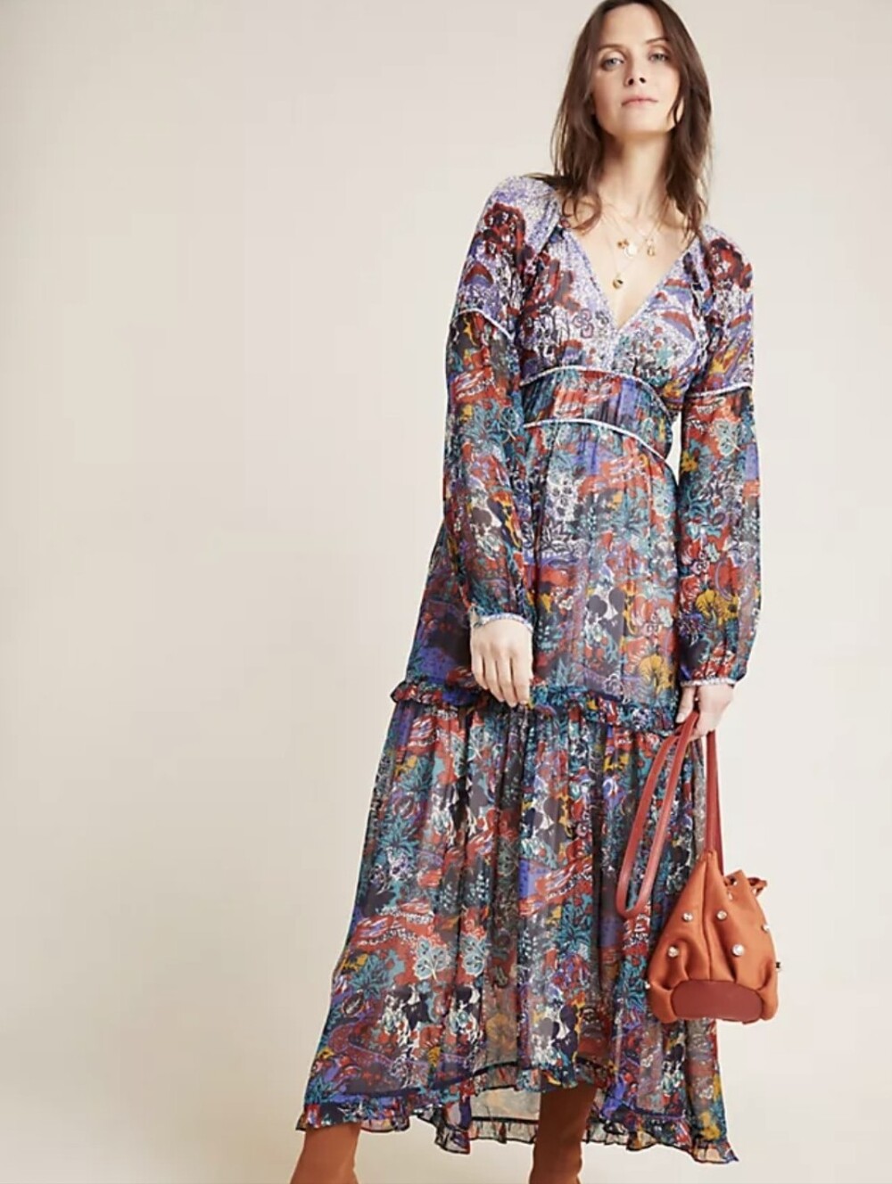 Anthropologie Maeve Annabella Tiered Floral Maxi Dress - Size 10 - Like New